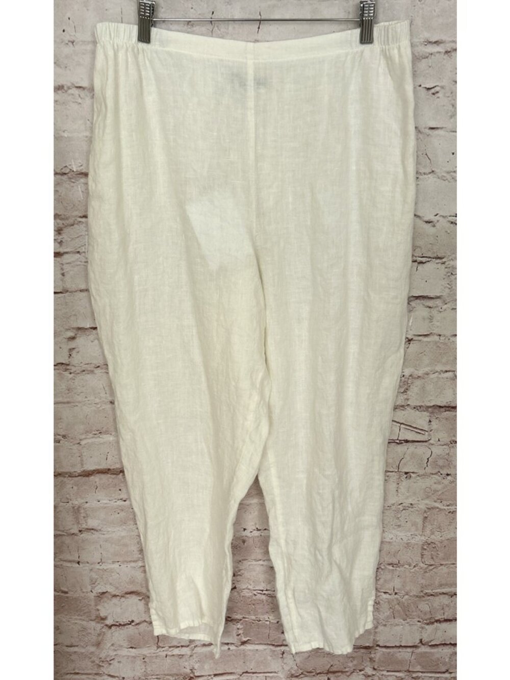 FLAX Pants Women L Off White Linen Pull On Elastic Waist Lightweight Casual NEW